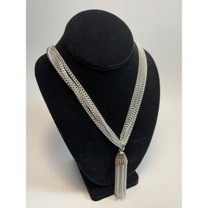 Necklace Multi Strand Chain Mail Look Pendant Dramatic Sarah Coventry